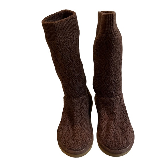 UGG MARQUIS 5915 Brown Sweater Knit Slouch Shearling Tall Boots Kids Size 6 - Picture 4 of 13